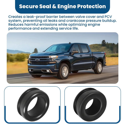 Two black PVC valve cover breather grommets, dual-pack for 0.75" and 1" ID, oil and heat resistant