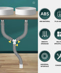 Heavy Duty Universal Drain Hose Fitting Tee With Three Secure Clamps For Washing Machine And Dishwasher connects two drain hoses seamlessly.