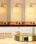 Industrial Touch Control Desk Lamp With Dual USB Ports And Outlet For Charging Up Fast 3 Way Dimmable Bedside Nightstand Reading Lamp Glass Desk Lamp For Bedroom And Office with knob switch for dimming