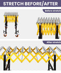 Huge 1000 Lb Capacity Adjustable Conveyor Roller with Wheels shown before and after stretching from 23.6 to 52 inches.