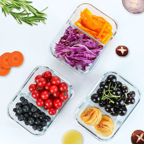 10 Pack Glass Meal Prep Containers With Two Compartments And Airtight Lids 30 Oz Each Durable Glass Food Storage for fruits and vegetables
