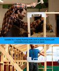 Kickstart Your Projects With This Straight Shooting Three In One Framing Jig Featuring 12 14 16 Inch On Center Stud Layout And Rock Solid Cast Aluminum Build in a carpenter's workshop.
