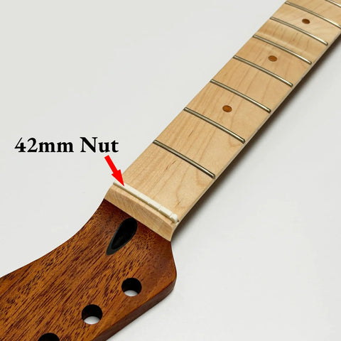 Electric Guitar Neck Replacement for Tele Style Dope Upgrade 25.5 Inch Scale Mahogany Wood Modern C Shape 9.5 Inch Radius Maple Fingerboard 22 Frets Medium Jumbo Frets TL Style Parts, 42mm nut