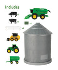 1 64 Scale Farm Playset With Grain Bin Includes Tractor Toys Skid Steer Farm Animal Figures And Fencing With Realistic Moving Parts
