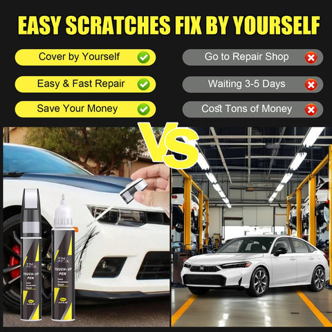 Comparison of using Platinum White Pearl NH-883P Honda Touch Up Paint Kit and repair shop, highlighting DIY cost-saving benefits.
