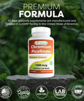 Straight Up Premium Chromium Picolinate 1000 Mcg Tablets in a bottle on a stone surface, 120 count, non GMO, lab tested.