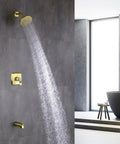 Brushed Gold Shower Trim Kit With Valve Tub And Shower Faucet Set, 5 Spray Shower Head in modern bathroom