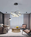 Dope Modern LED Chandelier Pendant Light For Kitchen Island Dining Living Room Bedroom Foyer, 90W Dimmable Black 3-Ring Hanging Fixture