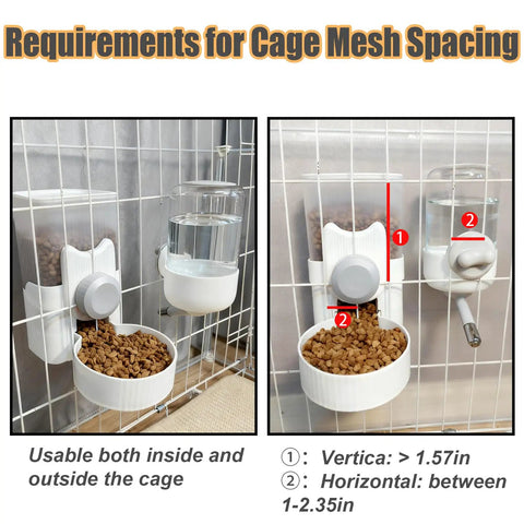 Premium Gravity Feeder And Water Dispenser Set Keeps Your Fur Babies Fed And Hydrated Automatic Small Pet Food Bowl mounted on cage.