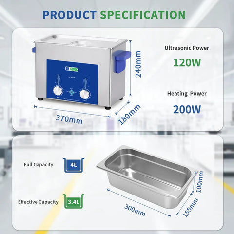 Heavy Duty Industrial Ultrasonic Cleaner 4L 120W With Timer And Heater Basket For Jewelry Glasses Chains And Watches 40KHz