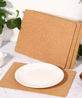 Ten Piece Natural Cork Self Adhesive Sheets Eight Point Three By Eleven Point Seven Inches One Millimeter Thick placed under a white plate.