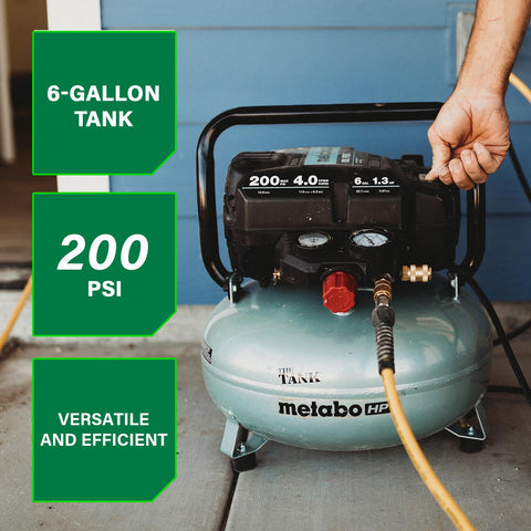 The Tank Portable Pancake Air Compressor 200 PSI 6 Gallon Tank Built For Framing Siding Finish Brad Or Roofing Nailer Tasks