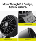 3 In 1 Handheld Fan With 5000mAh Battery, 12 Blade Brushless Motor Power, close-up of fan with button control and detachable grid in black