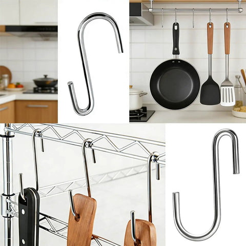 50 Pack 2.4 Inch Heavy Duty 304 Stainless Steel S Hooks For Kitchen Pots Pans Utensils Towels Tools Clothes And More No Rust Durable Hanging Hooks For Cabinets Racks Shelves