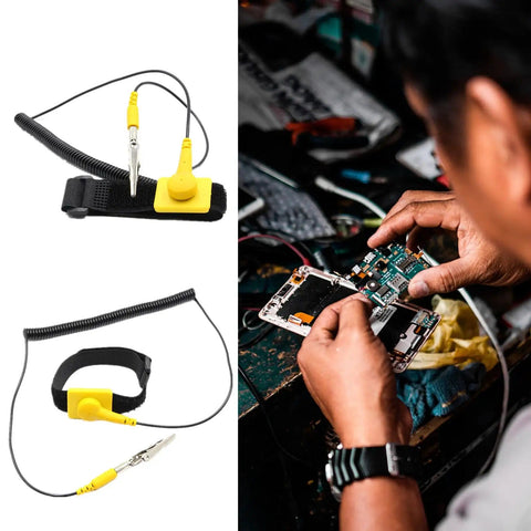 Two Pack Anti Static Wrist Strap Kit With 11 Inch Adjustable Band Alligator Clip And PU Cable for Electronics Repair