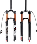 Travel 120mm Air Suspension Fork For Mountain Bikes With Rebound Adjust Manual And Remote Lockout, side by side view.