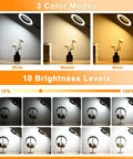 Lighting modes and brightness levels of 10X Magnifying Glass With Light And Timer 2 In 1 Desk Lamp Magnifier For Crafting