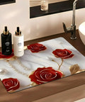 Absorbent Coffee Machine Mat for Countertop with Non Slip Surface, 11.8x17.7 Inches, featuring a floral design near a faucet