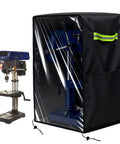 Tough As Nails Heavy Duty Waterproof Cover Slick Fit Dust Shield protecting 10 inch mini benchtop drill press from dust.