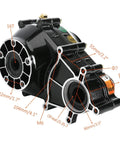 Top Shelf Differential Gearbox Transmission Case For 48V To 72V Electric Motors On Go Karts ATVs And Quads With A 95 To 1 Gear Ratio front view with measurements