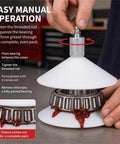 Bearing Grease Packer Tool For Cars Trucks And Trailers Fast Uniform Wheel Bearing Lubrication in use with red grease.