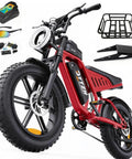 Powerful Fat Tire Electric Bike For Adults With Rack Moped Style E Bike 48V 25Ah Battery 20 By 4 Inch Fat Tires NFC Unlock Big Color LCD 750W Motor 2000W Peak UL 2849 Certified Red with accessories