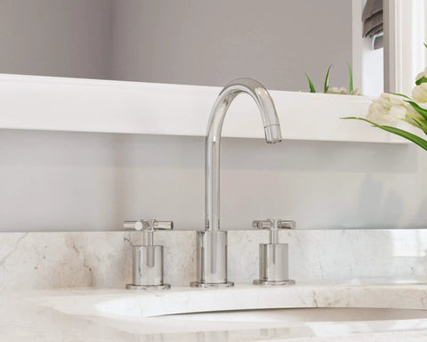 Prima 3 Bathroom Sink Faucet With 3-Hole Installation, Chrome Finish, Solid Brass Construction, Copper Inlets And 9/16 Inch Male Adapters