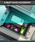 Mazda CX 90 CX 70 Center Console Organizer Tray For 2024 2025 2026 Models showing installed storage with phone, glasses, keys
