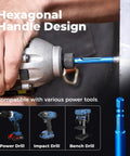 Diamond Drill Bit Set Ten Piece For Glass Tile Ceramic And Porcelain Holes With Quick Change One Quarter Inch Hex Shank in use with power drill
