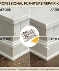 Make Your Furniture Look Spotless Straight Up With Premium White Wood Repair Wax Sticks And Seamless Wood Filler Putty To Hide Scratches Cabinet Gouges Fast DIY Kit, before and after furniture repair results.