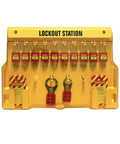 Lockout Tagout Station With Cover For Wall Mount Includes 10 Keyed Padlocks 2 Lockout Hasps 24 Safety Tags Yellow PC Plastic