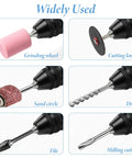 Two Pack Keyless Drill Chuck Adapter For Impact Driver 1 Quarter Inch Hex Shank Fast Change Converter Tool Attachment Extension DIY Friendly Wide Clamping Range From 0.3 To 6.5 mm And 0.3 To 3.6 mm displayed with various tool attachments including grinding wheel, cutting knife, and more.