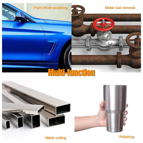 Powerhouse Pneumatic Straight Die Grinder For Smoothing Out Rough Edges And Killing Rust Spot On with images of metal rust removal and paint finish polishing.