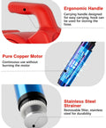 Portable Battery Powered Transfer Pump 635GPH 120W with ergonomic handle, pure copper motor, stainless steel strainer.