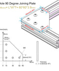 5-hole 90-degree joining plate with dimensions, suitable for 8 Sets 2020 Aluminum T Slot Corner Brackets For 20 By 20 20mm Extrusion.