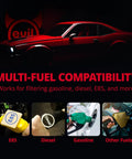 Image of a red car highlighting multi-fuel compatibility, showing E85, diesel, gasoline fueling for 58 PSI Fuel Filter Regulator For LS Swap EFI Conversion C5.