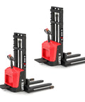 Heavy Duty Electric Walkie Pallet Stacker With 3300 Lb Capacity And 10 Ft Lift Height Using Adjustable Forks Covering 5.5 To 27 Inch Pallets Built Like A Tank For Warehouse Pros In A 2 Pack Box.
