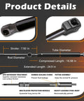 Detail image showing dimensions and features of Heavy Duty 2 Pack Liftgate Struts And Rear Trunk Supports Compatible With Nissan Rogue 2014 To 2020.