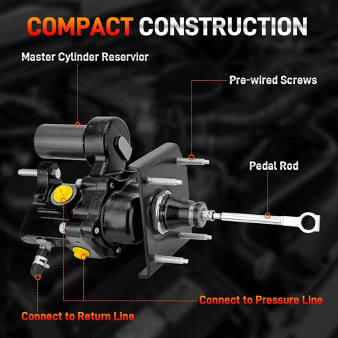 Beefed-Up Hydraulic Power Brake Booster For Ford Super Duty F250 F350 F450 F550 2011-2016 visible components and connections