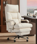160 Degree Reclining Office Chair With Footrest Ultra Plush Cloud Cushion Comfy Adjustable Seat Depth 420 Pound Heavy Duty High Back Leather Desk Chair For Home Office Cream in modern office setting