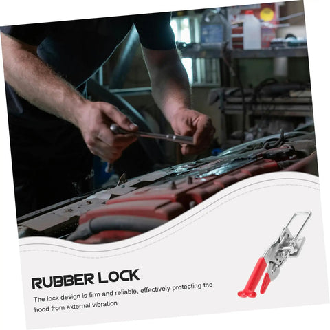 Mechanic using tools with heavy duty rubber T handle draw latches for hood locking, great for cars and outdoor use