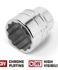 3/4 Inch Drive 46mm Socket With 12 Point Thin Wall Hex, Chrome Vanadium Tough As Nails Build, Mirror Polished Finish, Z Drive Hex