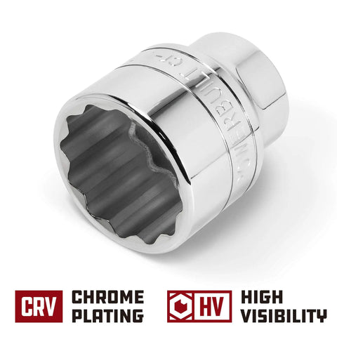 3/4 Inch Drive 46mm Socket With 12 Point Thin Wall Hex, Chrome Vanadium Tough As Nails Build, Mirror Polished Finish, Z Drive Hex