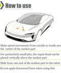 Illustration showing instructions for Paintless Dent Repair Kit With Induction Heater For Quick Dent Removal on car