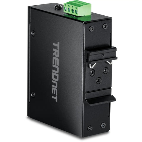 5-Port Industrial Gigabit Ethernet DIN-Rail Switch With 10Gbps Switching Capacity, IP50 Rated, NDAA TAA Compliant, side angle