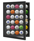 Lockable Wall Mount Golf Ball Display Case Holds Up To 35 Balls With Polished Plexiglass Circle Shelves Durable Black Finish