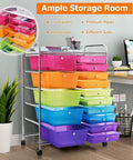 15 Drawer Rolling Storage Cart With Lockable Wheels A Handy Multipurpose Rainbow Organizer For Home Office And School With Top Shelf