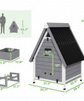 Outdoor Wooden Chicken Coop For Two Hens With Removable Nesting Box, Roosting Bar, Tray, And Ramp, Built Tough Dual Function Poultry Cage And Rabbit Hutch, Weatherproof 31 By 29 By 43 Inches Grey with measurements.