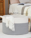 XXL Cotton Rope Blanket Storage Basket 21x21x13.6 Inches Round Toy Organizer For Blankets Towels Clothes And Baby Gear White Grey