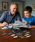 Father and son building J20 Stealth Fighter Building Block Set For Adults, Military Aircraft Model Kit with accessories.
